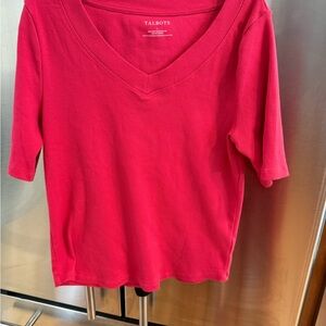 Talbots Bright Red Short Sleeve V-Neck Tee